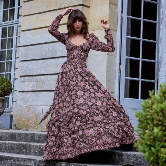 V. Chapman Carmella Dress in Chocolate Peony Print - Picture 2 of 11